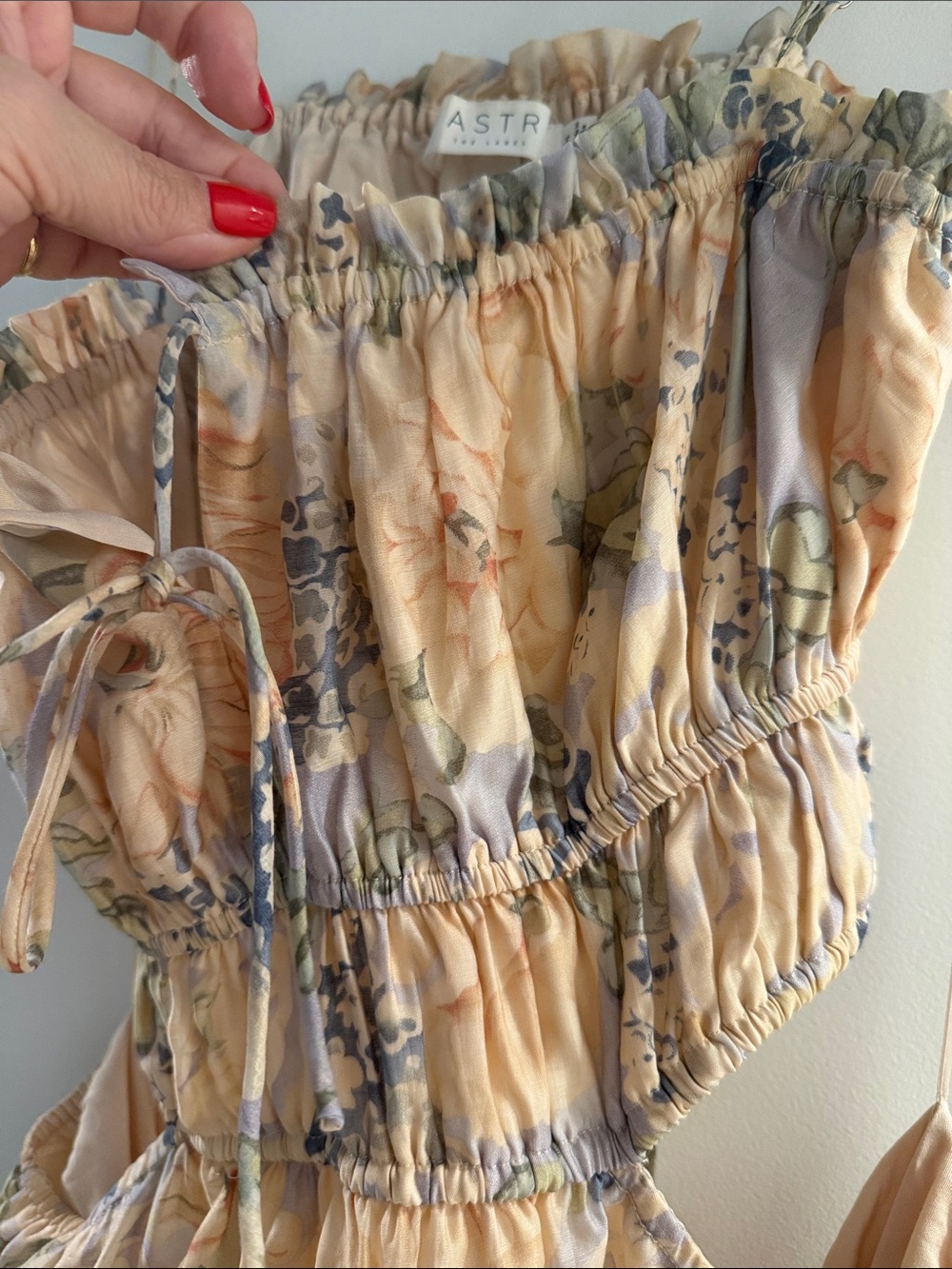 Astr Floral Smocked Spaghetti Strap Tiered Maxi Dress in Peach & Blue WORN ONCE! - Picture 9 of 10
